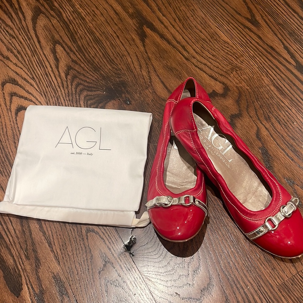 AGL Monika Red Cap Toe slip on Ballet flat